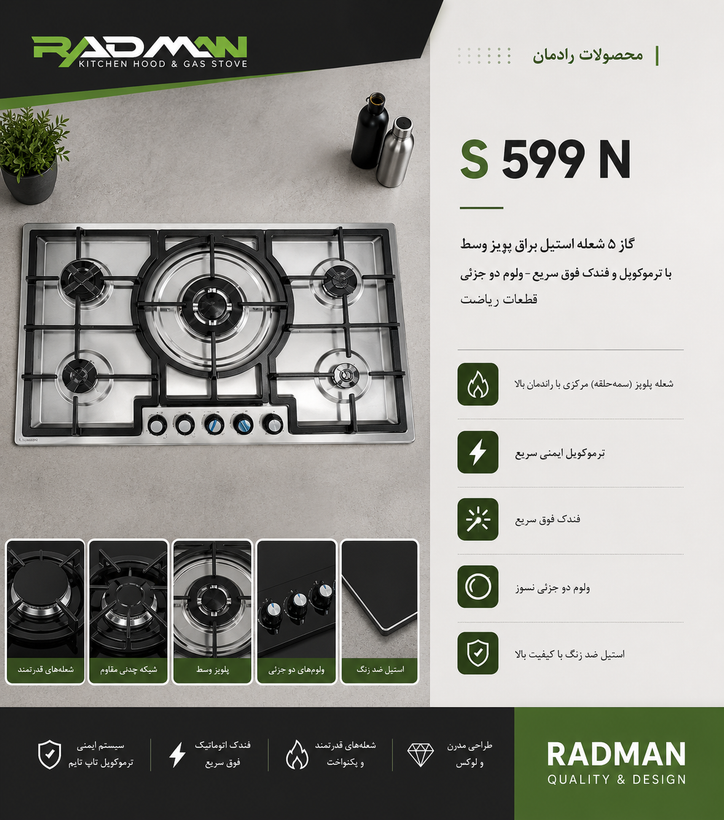 گاز صفحه ای استیل رادمان مدل S599